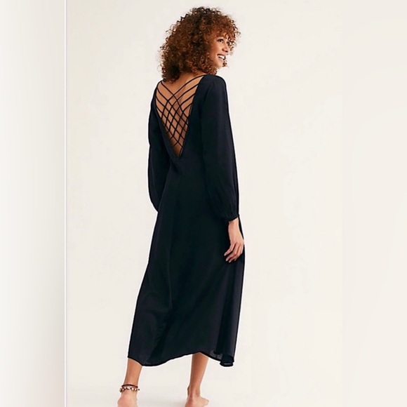 💫 FREE PEOPLE ‘Later Days’ Cutout Back Midi Dress in Black Sz 8 - EUC - Picture 3 of 15